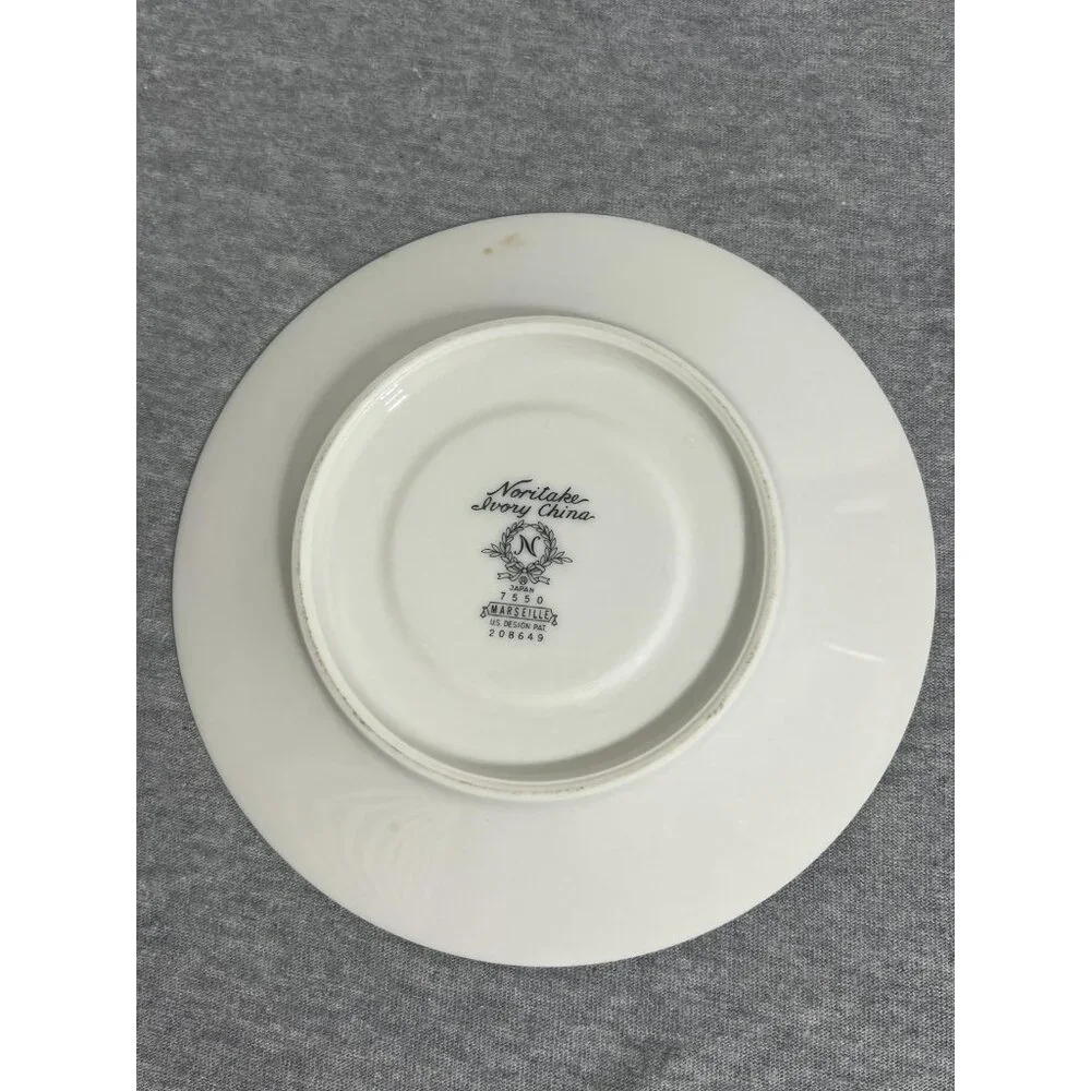 Vintage‎ Noritake Ivory China Marseille 7550 Saucers Set of 4 Floral Trim Silver
